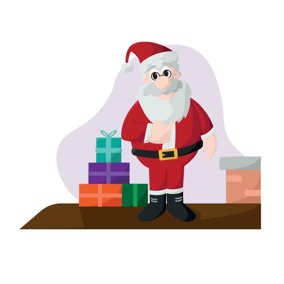 linda Navidad Papa Noel claus personaje con regalos vector ilustración