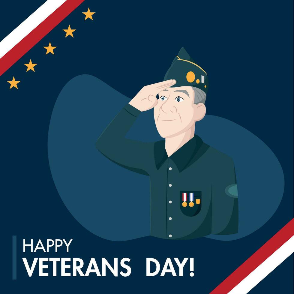 veterano soldado dibujos animados haciendo un saludo contento veteranos día vector ilustración