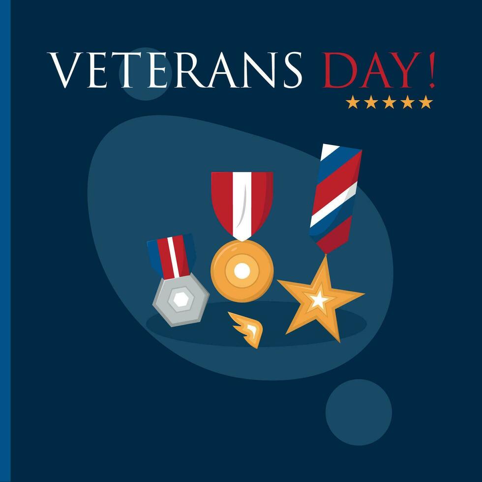 Group of military golden medals Happy veterans day Vector illustration