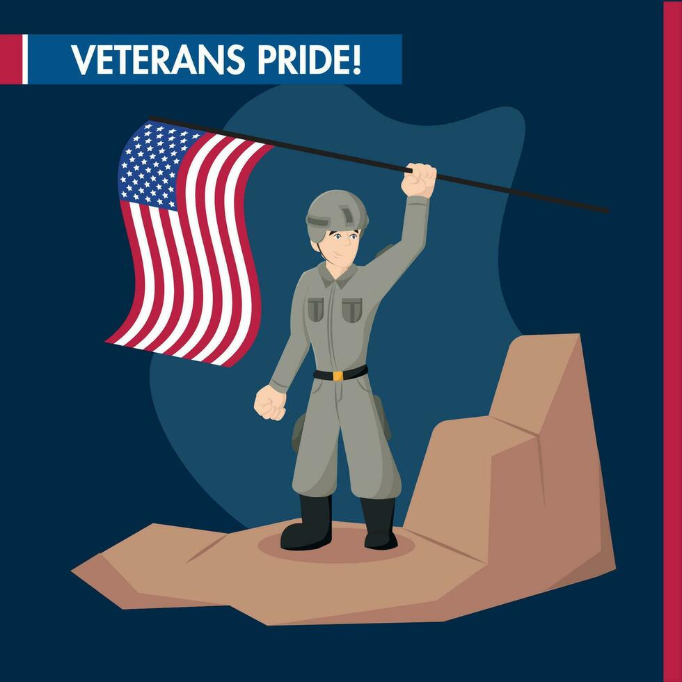 soldado dibujos animados participación el bandera de Estados Unidos contento veteranos día vector ilustración