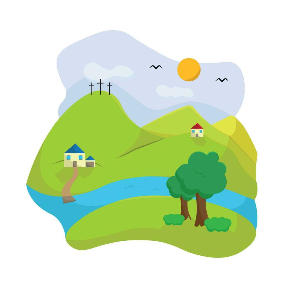 de colores verano paisaje con arboles y un río vector ilustración