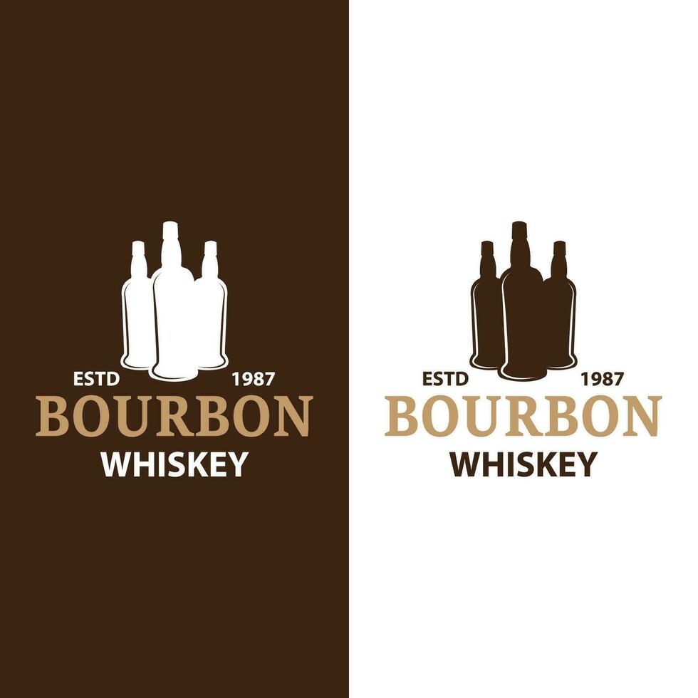 Whiskey Logo Design Old Drink Bottle Simple Style Retro Vintage Bar Restaurant Templet Illustration vector