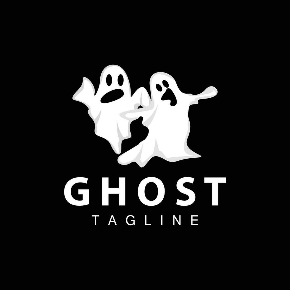 Spooky Ghost Logo, Simple Halloween Cartoon Devil Design Illustration Template Black Background vector