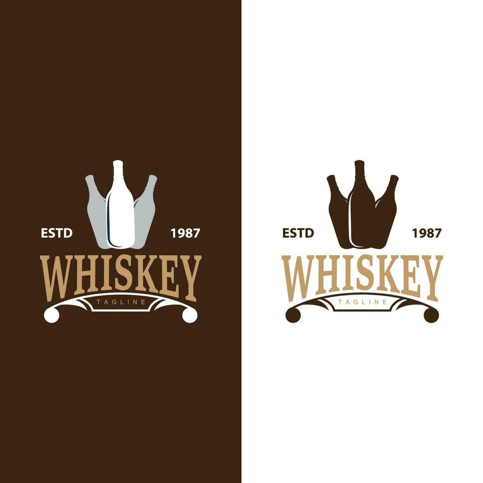 whisky logo diseño antiguo bebida botella sencillo estilo retro Clásico bar restaurante templet ilustración vector