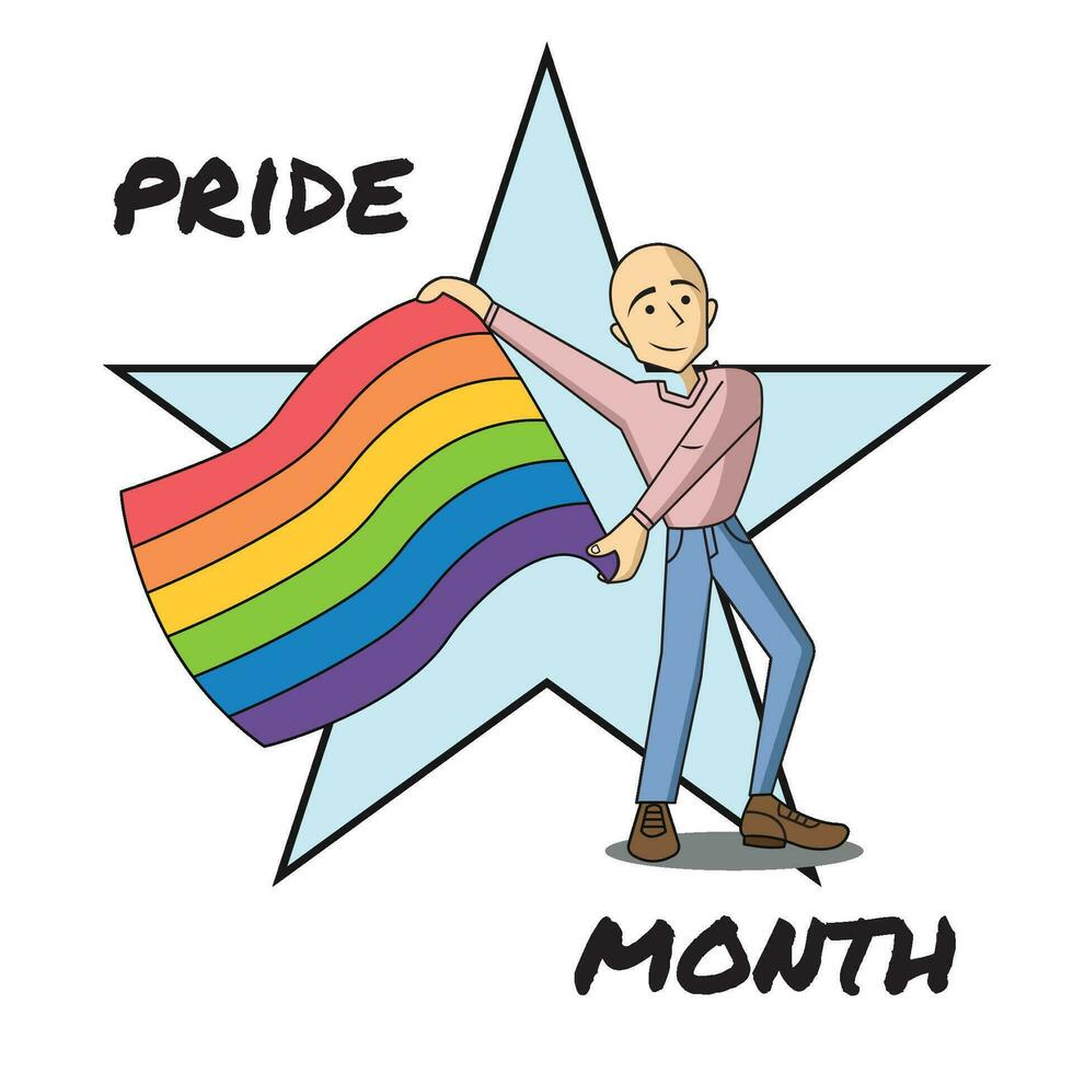 Isolated man holding a lgbt flag pride day icon Vector