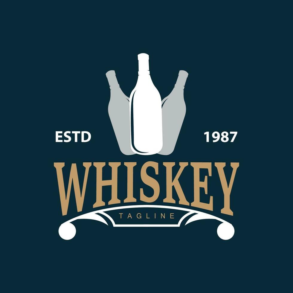 whisky logo diseño antiguo bebida botella sencillo estilo retro Clásico bar restaurante templet ilustración vector