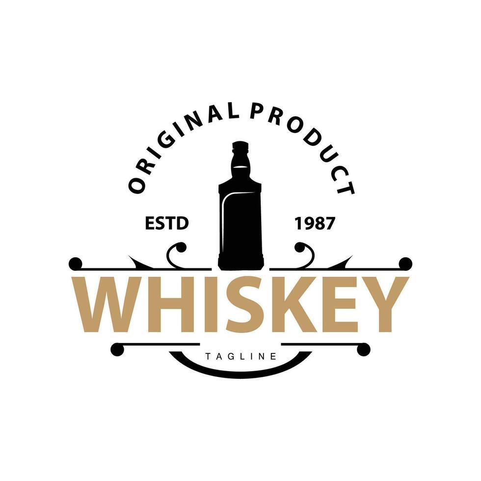 Whiskey Logo Design Old Drink Bottle Simple Style Retro Vintage Bar Restaurant Templet Illustration vector