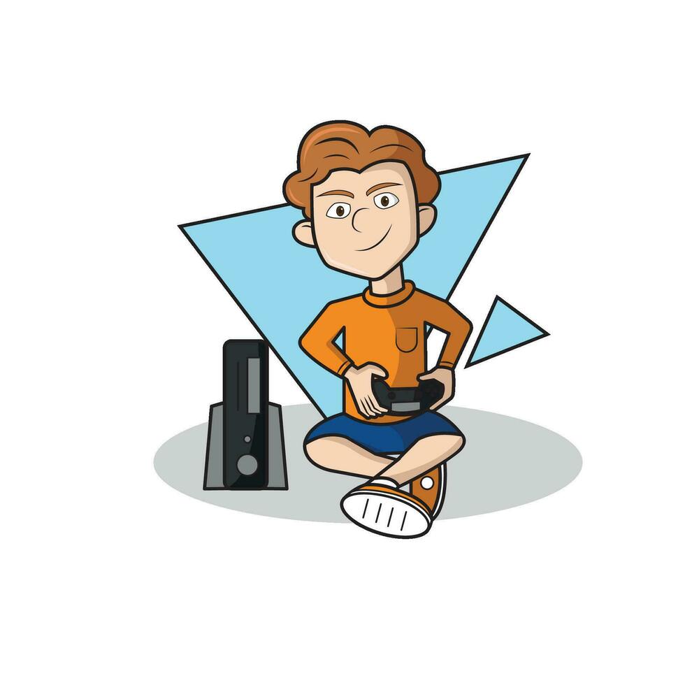 Isolated happy boy gamer with a joystick Vector illustration