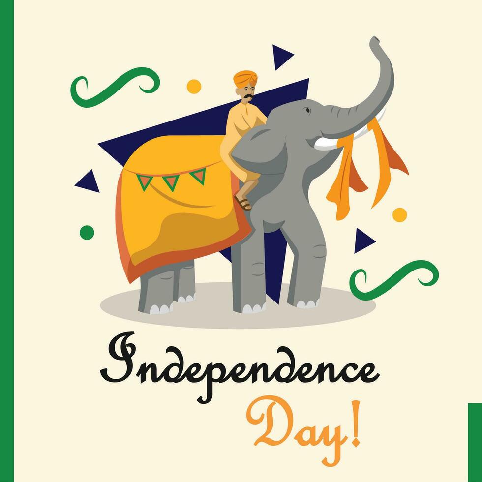 contento India independencia día póster con un hombre montando un elefante vector