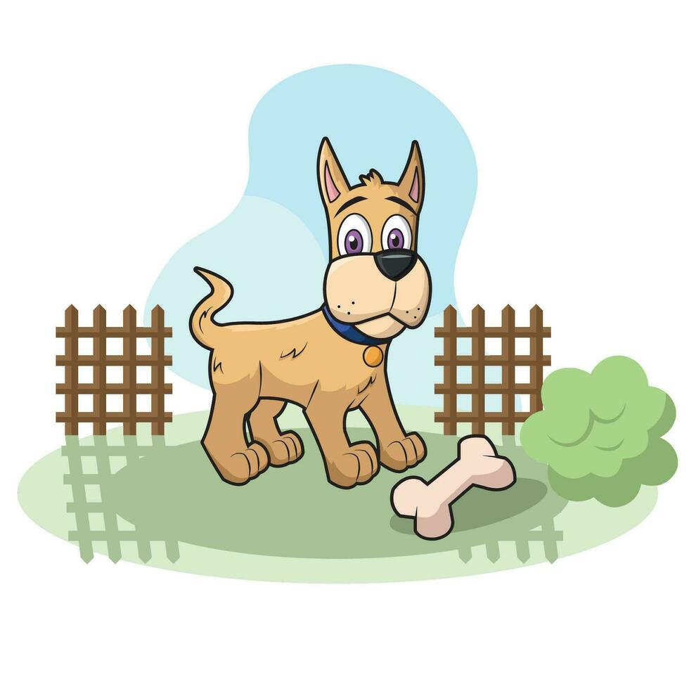 Isolated happy dog character on a park with a bone Vector illustration