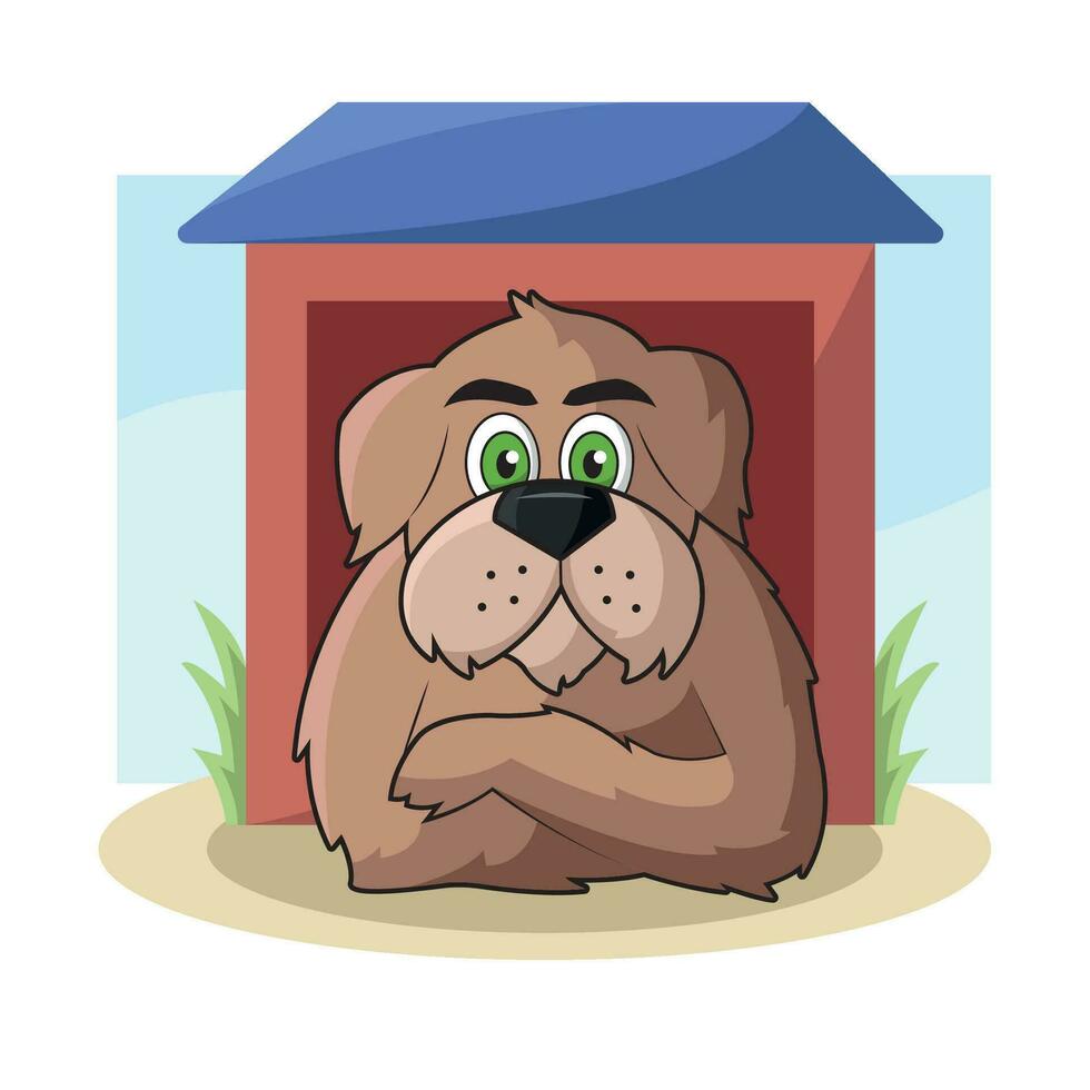 Isolated cute dog character on a dog house Vector illustration