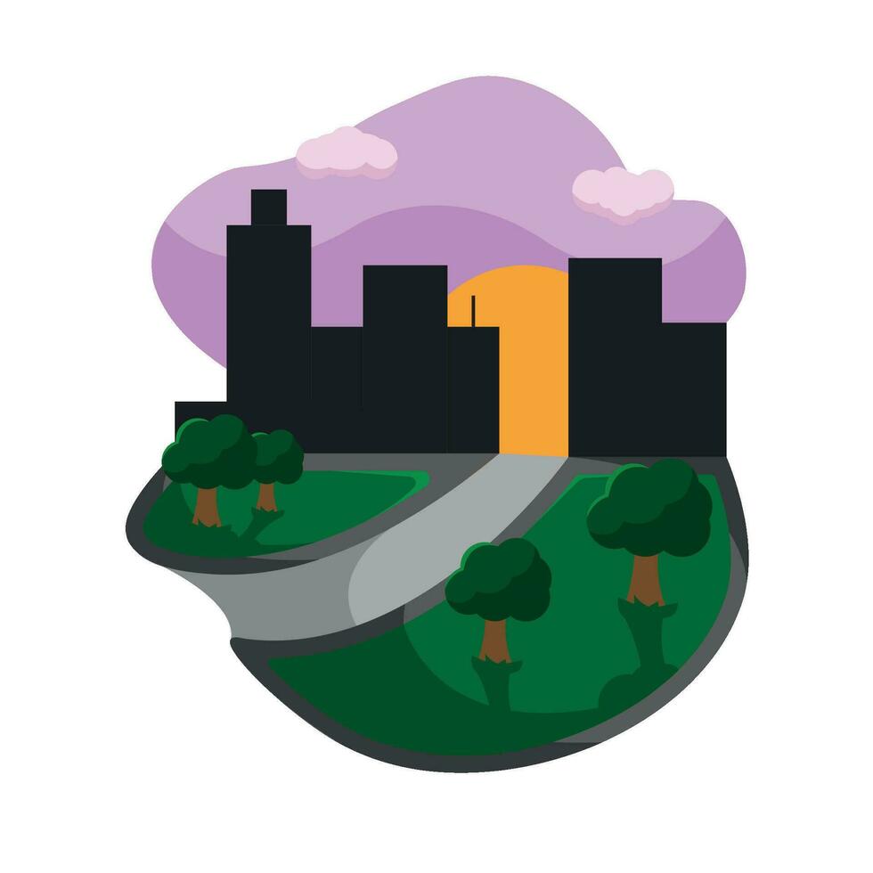 Colored landscape with a city and a park Vector illustration