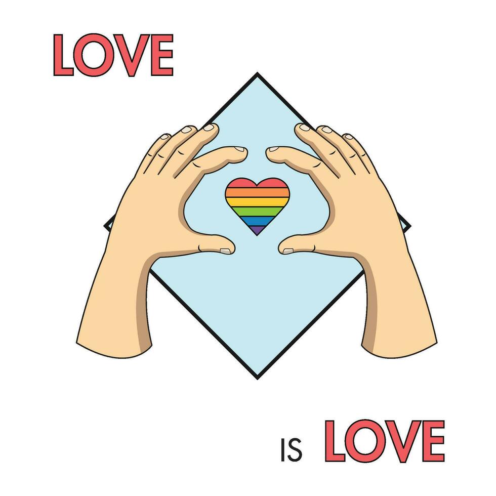 Pair of hands with a heart shape pride day icon Vector