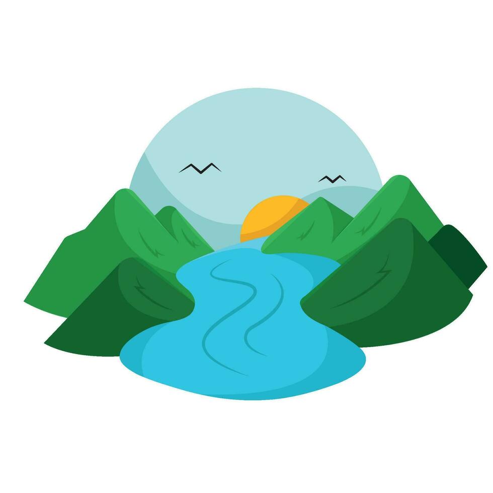 Colored summer landscape with trees and a river Vector illustration