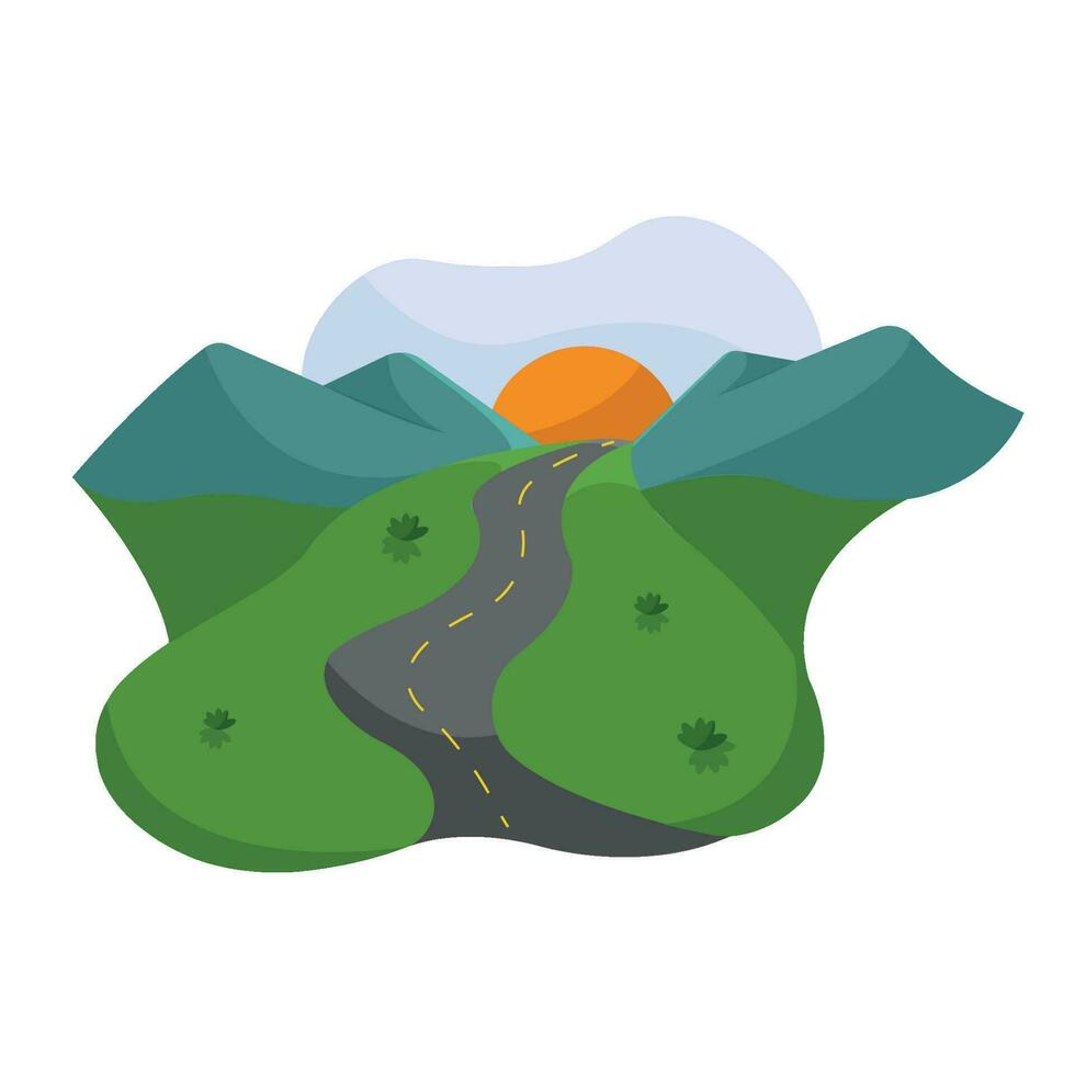 aislado natural paisaje con un la carretera y colinas vector ilustración