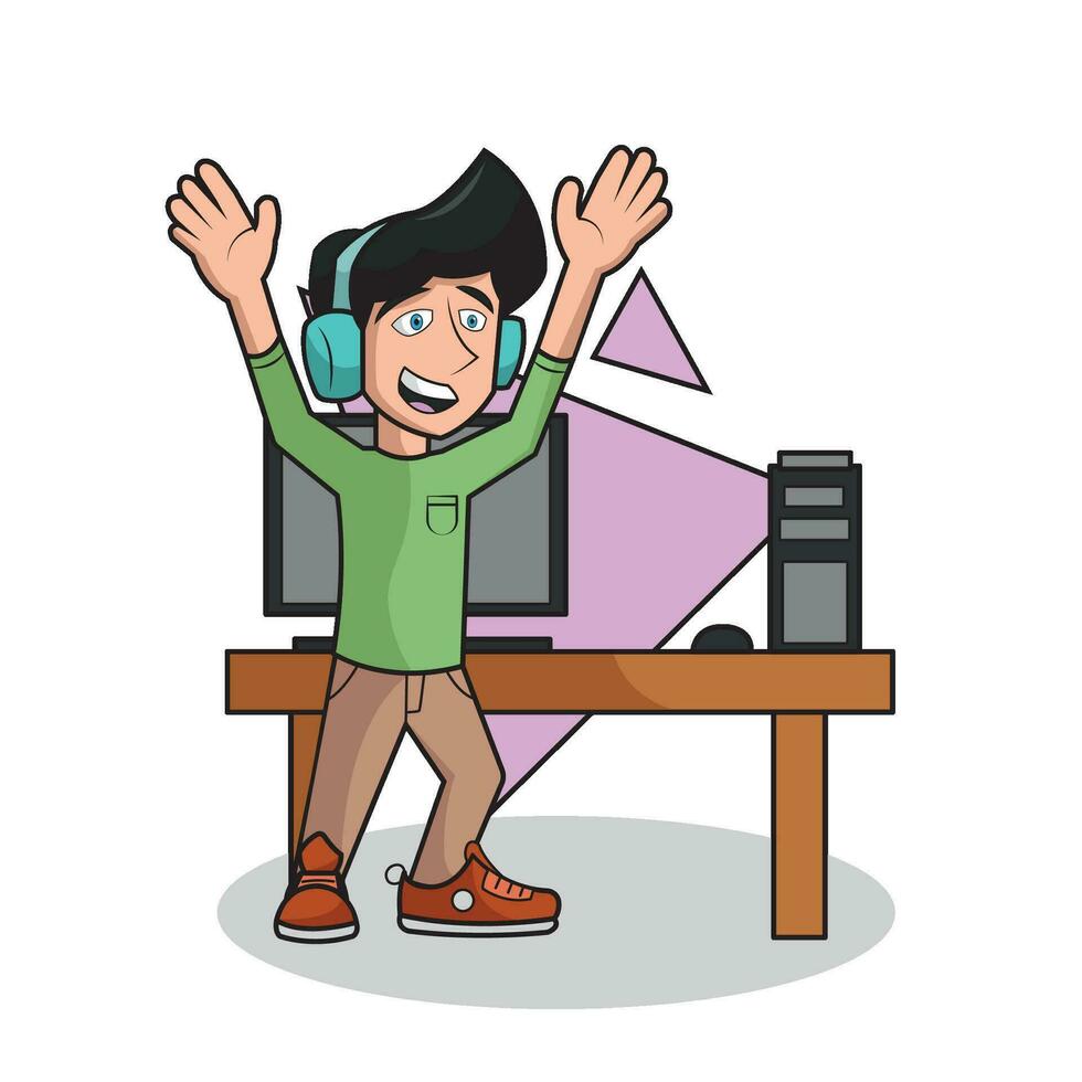Isolated happy boy character with headphones Vector illustration