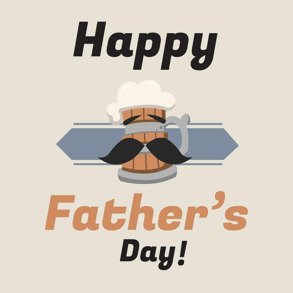 Hipster beer character with mustache Father day template Vector illustration