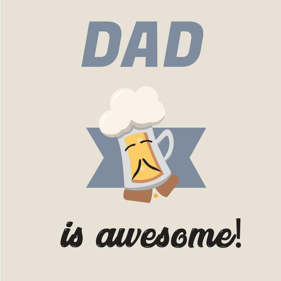 Hipster beer character with mustache Father day template Vector illustration