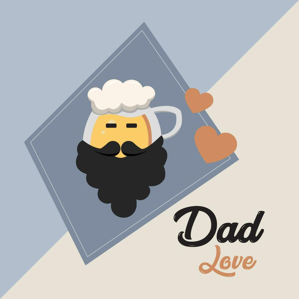 Hipster beer character with mustache Father day template Vector illustration