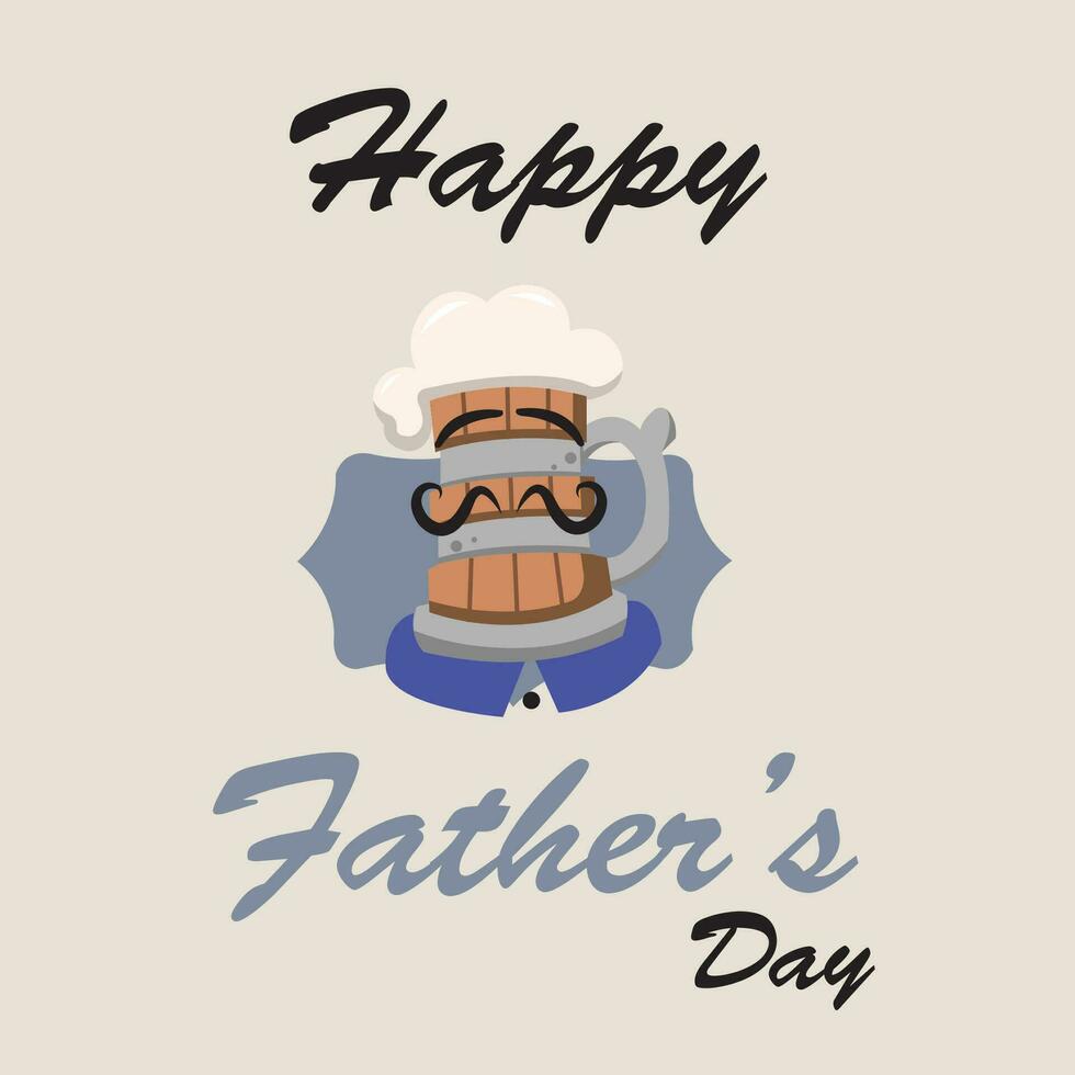 Hipster beer character with mustache Father day template Vector illustration