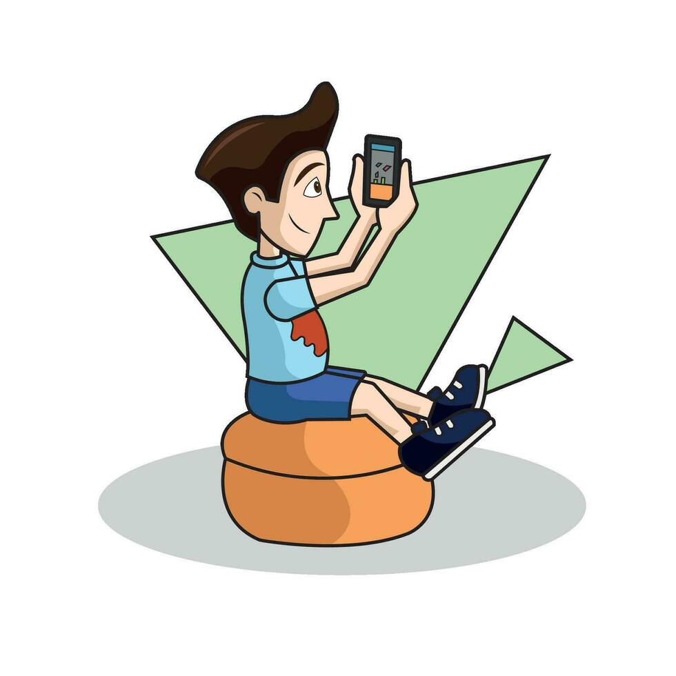 Isolated boy playing videogames on a cellphone Vector illustration