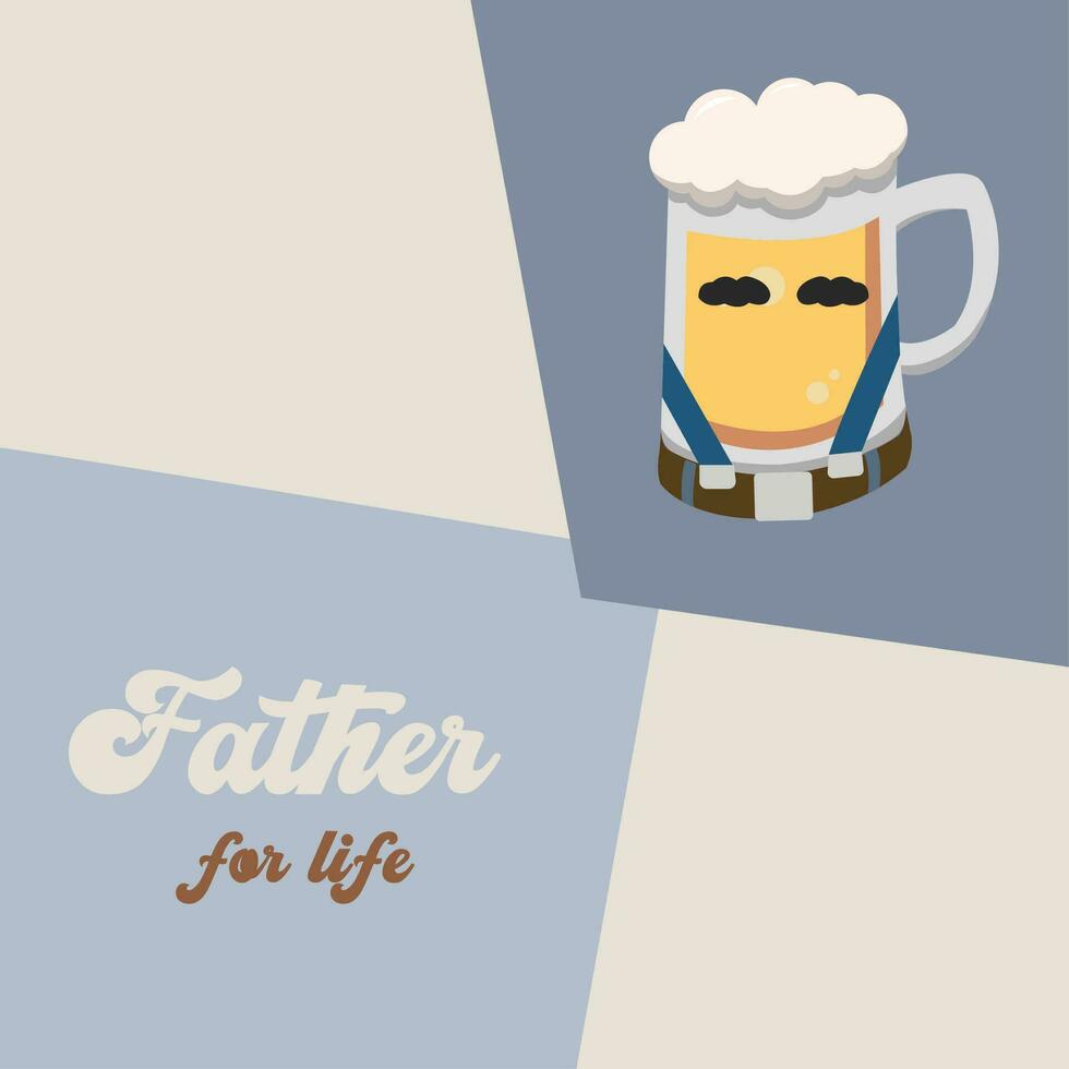 Hipster beer character with mustache Father day template Vector illustration