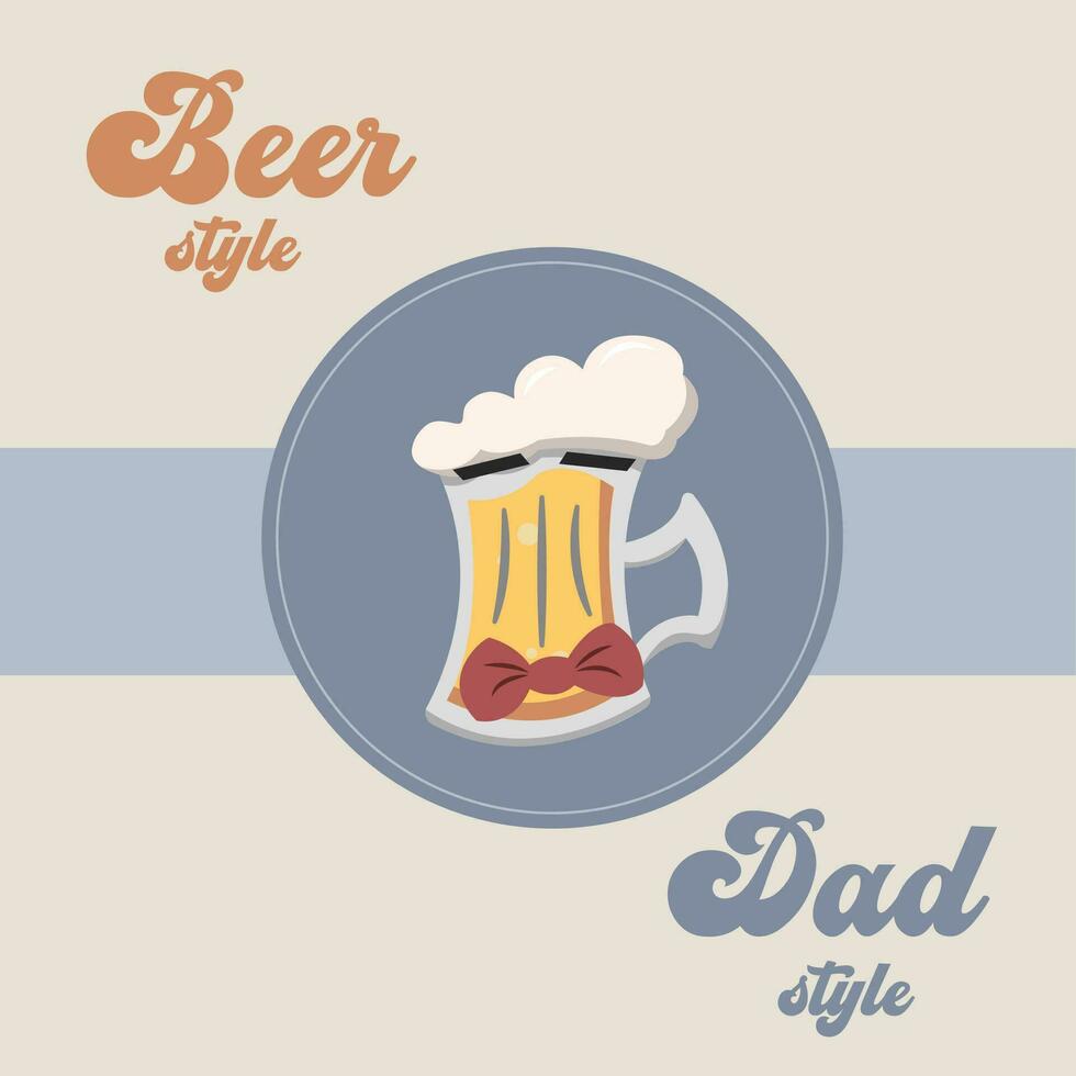 Hipster beer character with mustache Father day template Vector illustration