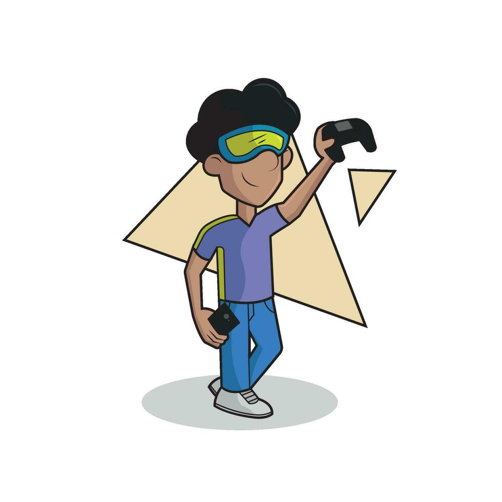 aislado afro americano chico con un palanca de mando vector ilustración