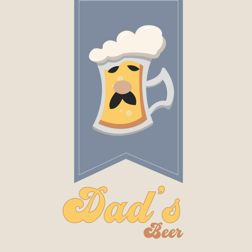 Hipster beer character with mustache Father day template Vector illustration