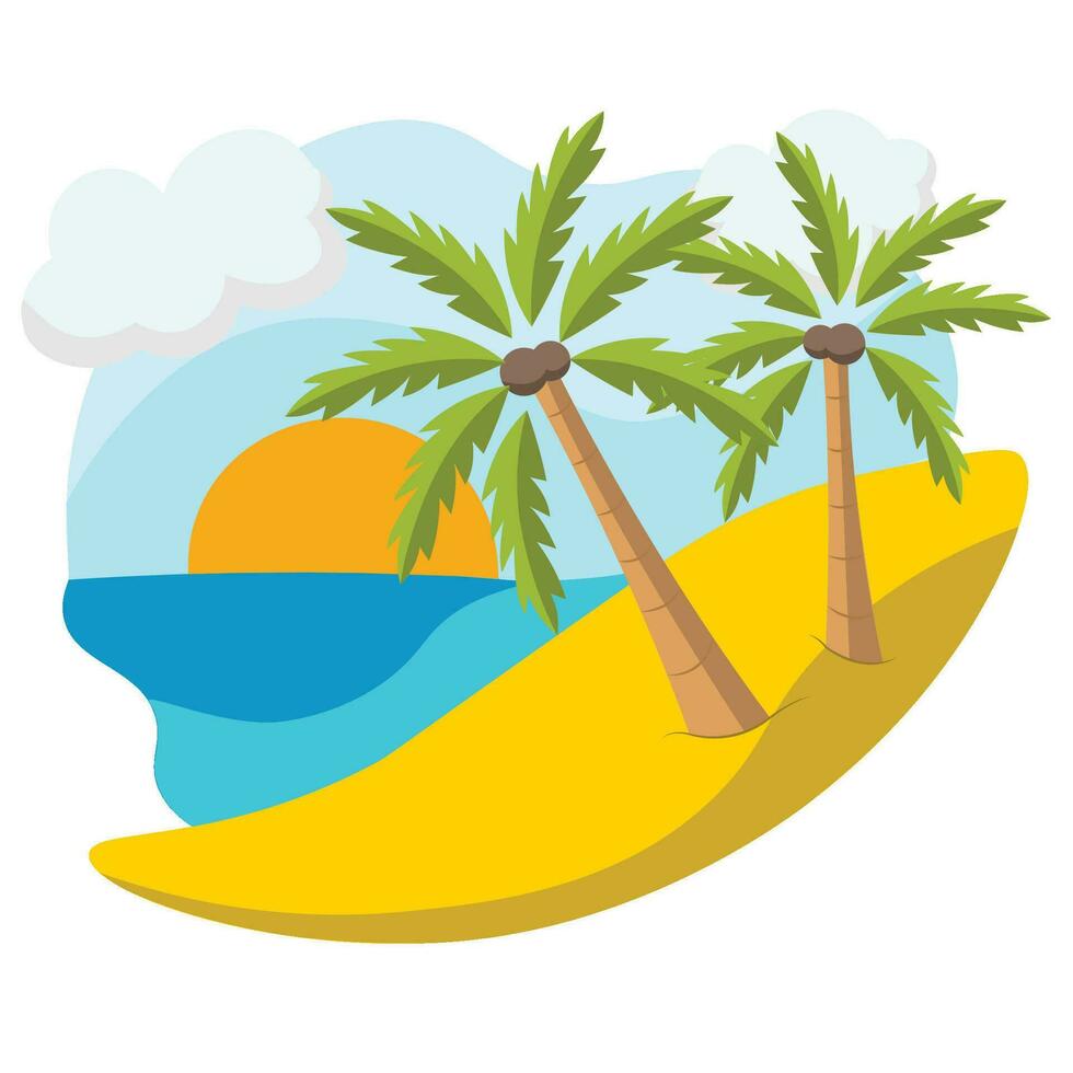 Isolated summer sea landscape with palm trees Vector illustration