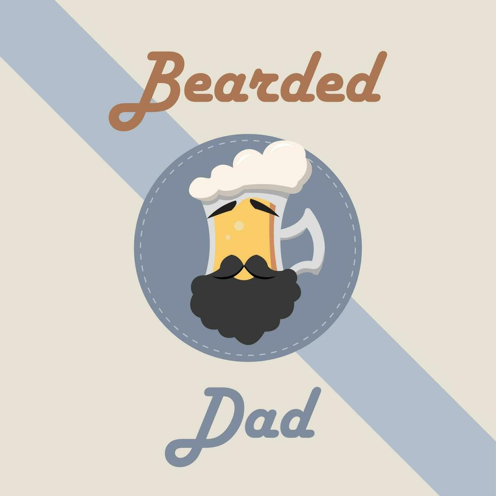 Hipster beer character with mustache Father day template Vector illustration