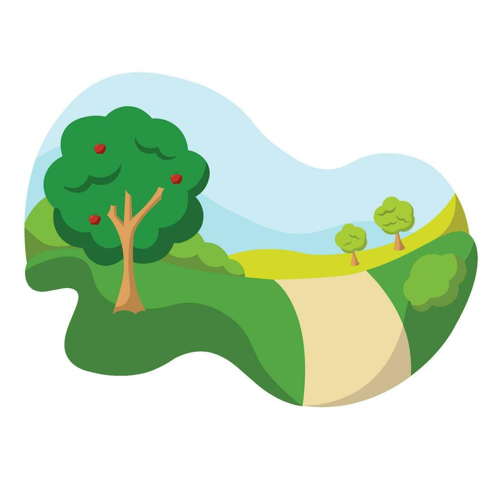 Isolated summer landscape with road and trees Vector illustration
