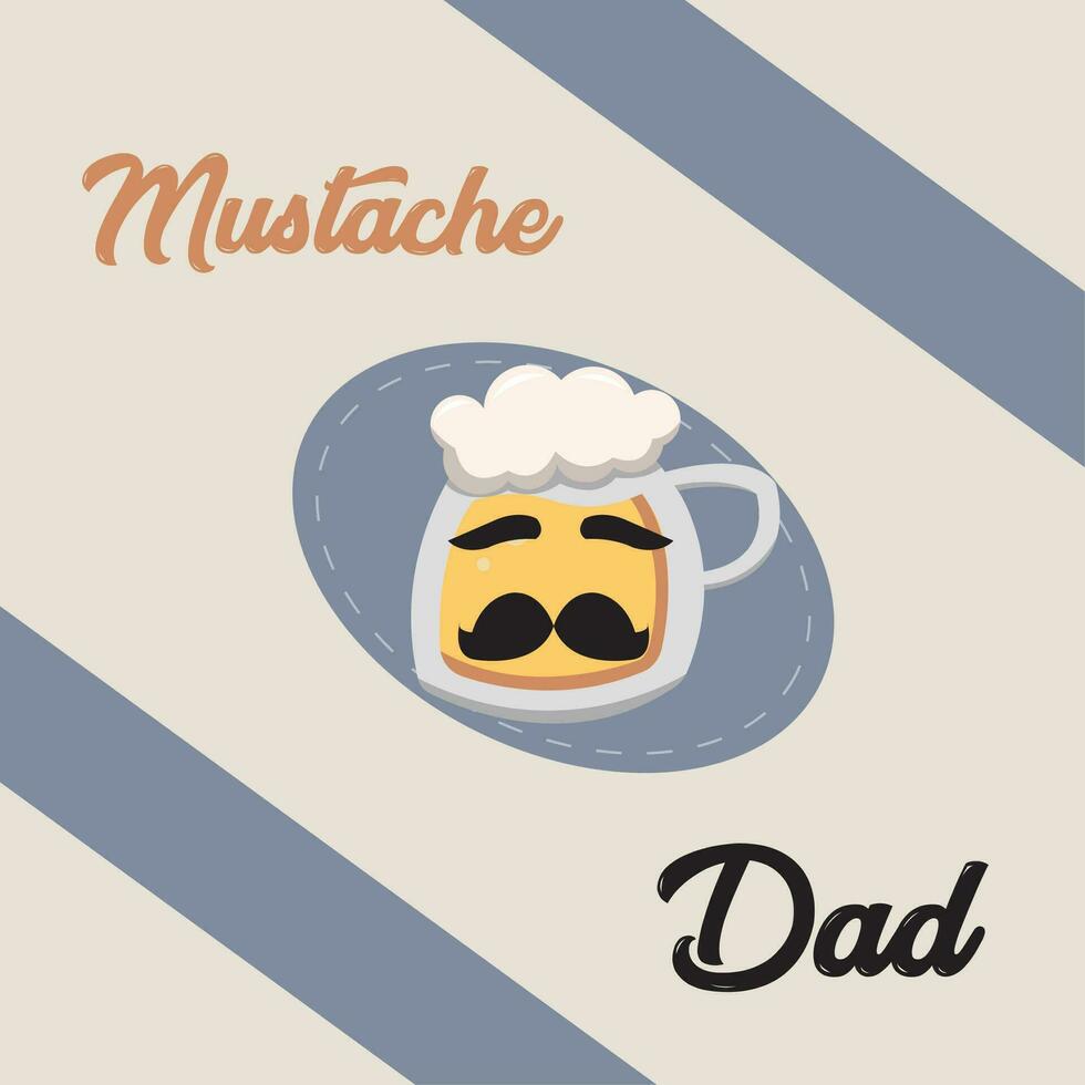 Hipster beer character with mustache Father day template Vector illustration