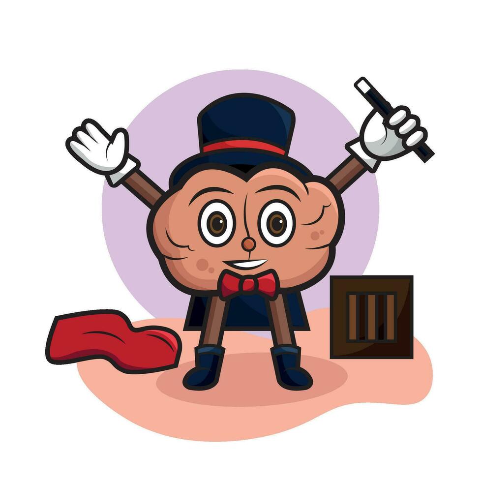 Isolated happy magician brain cartoon character Vector illustration