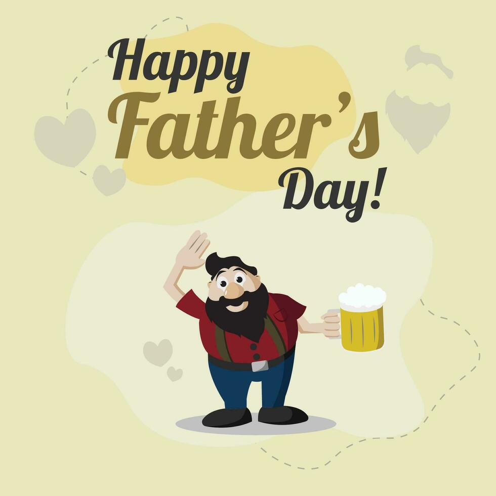 Male hipster cartoon holding a beer glass Father day template Vector illustration