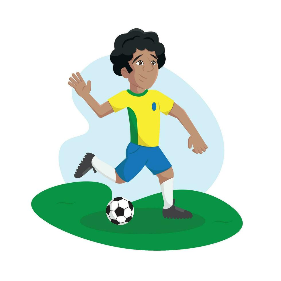 aislado contento fútbol jugador dibujos animados con un pelota vector ilustración