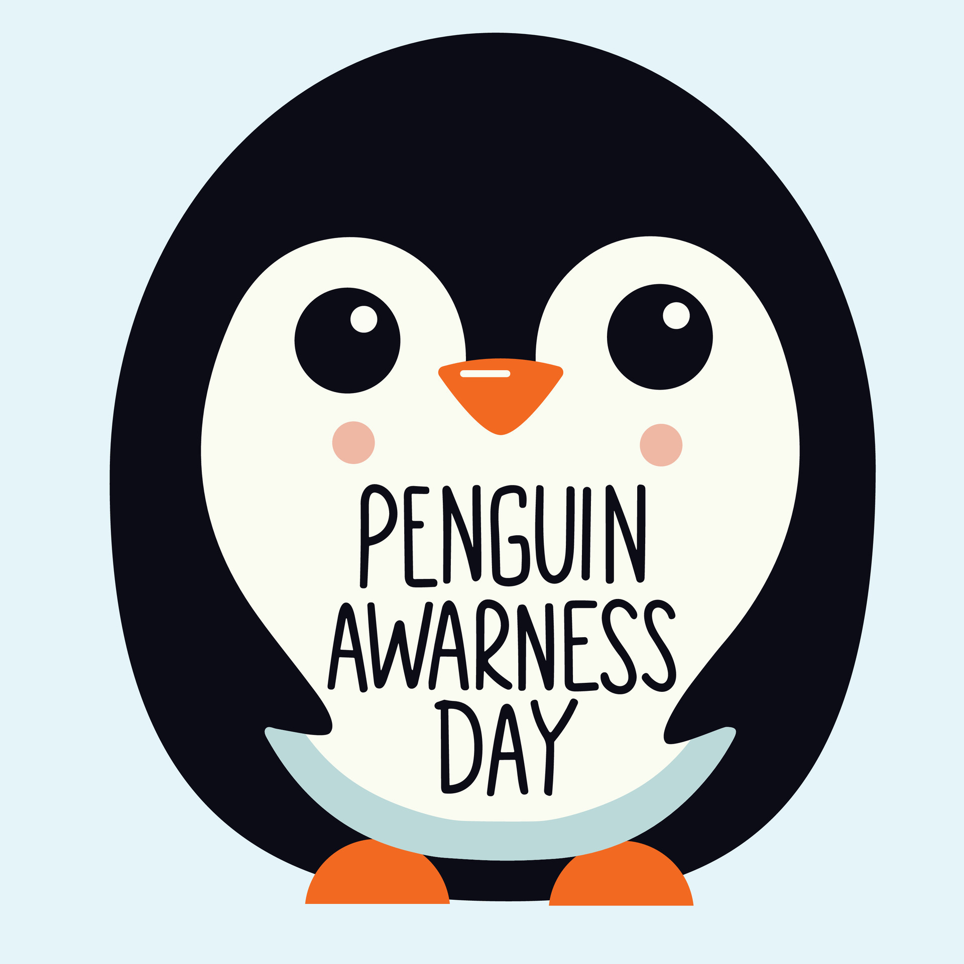 Penguin Awareness Day banner. Handwriting inscription, Penguin