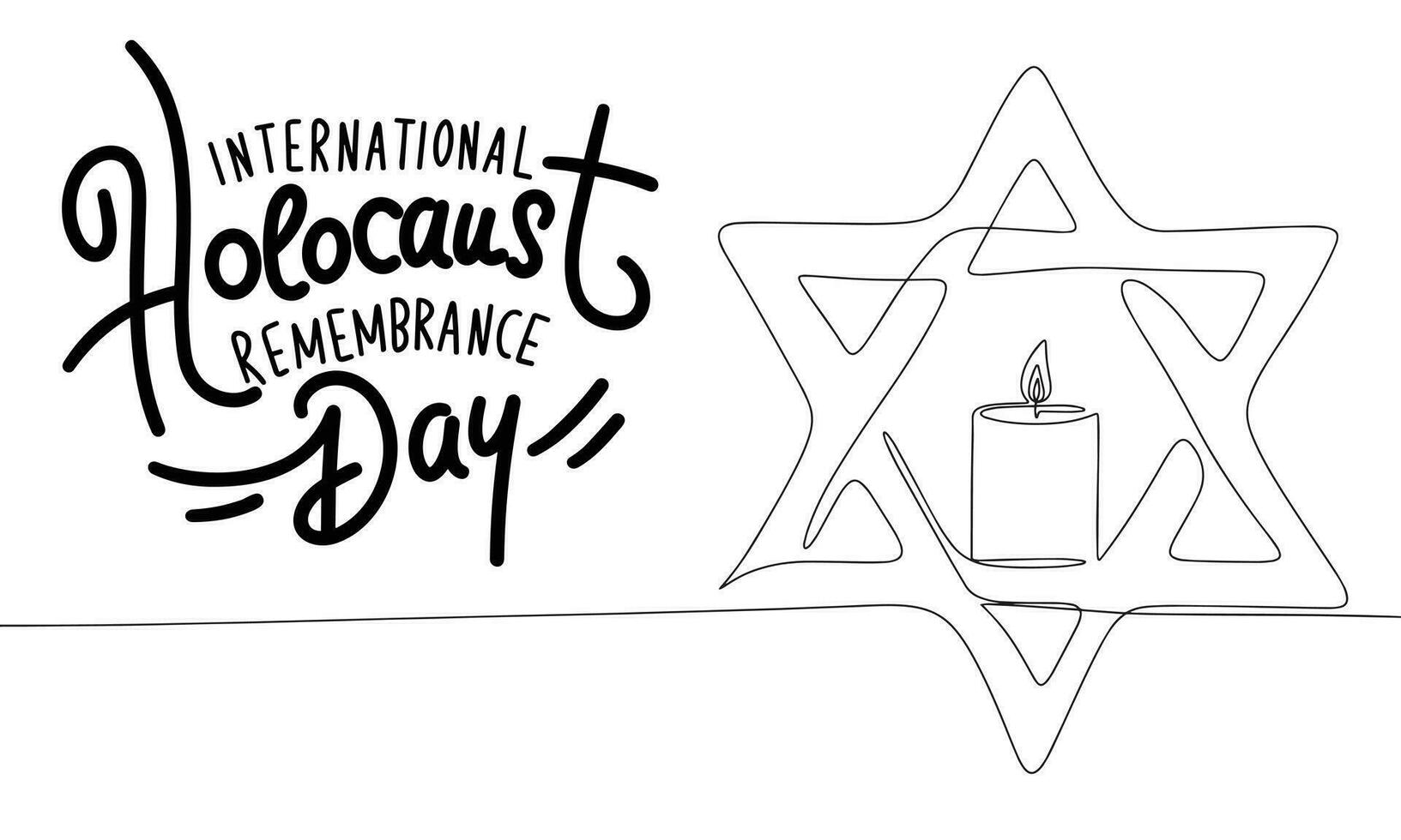 International Holocaust Remembrance Day banner. Handwriting inscription, International Holocaust Remembrance Day. Line art David's star and candle. Hand drawn vector art.