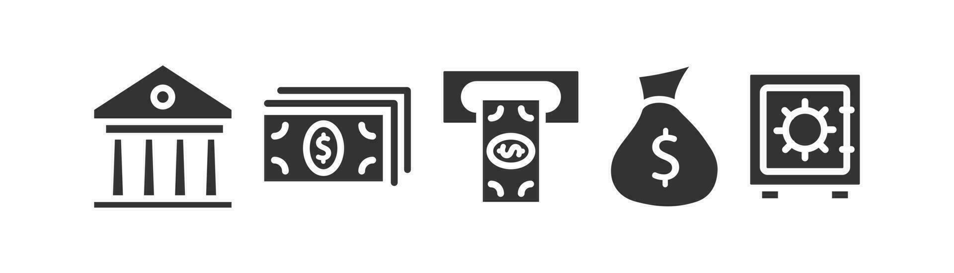 Financial icon set. Bank, money, atm, bag money, safe. Vector illustration design.