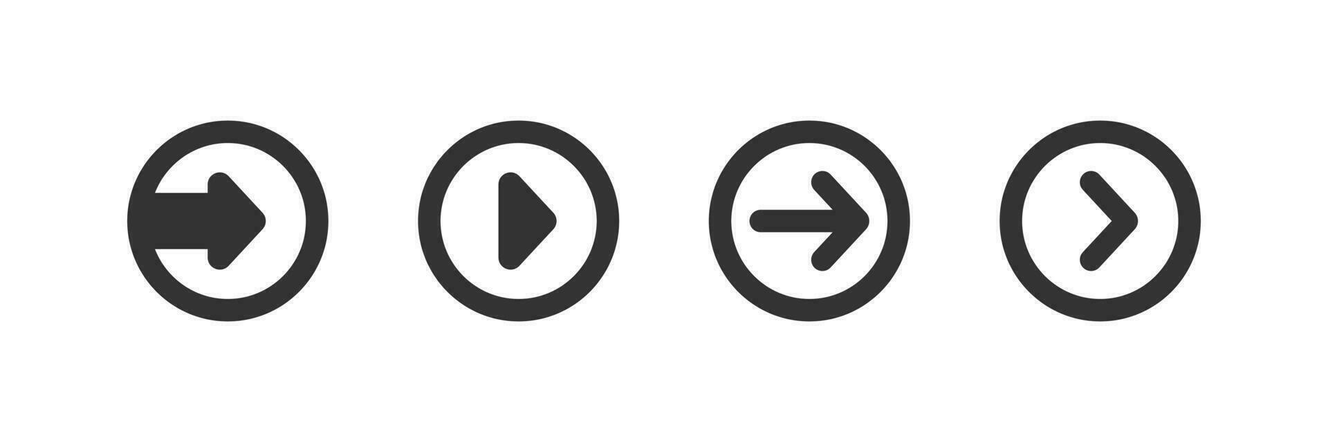 Right arrow icon set. An arrow in a circle vector