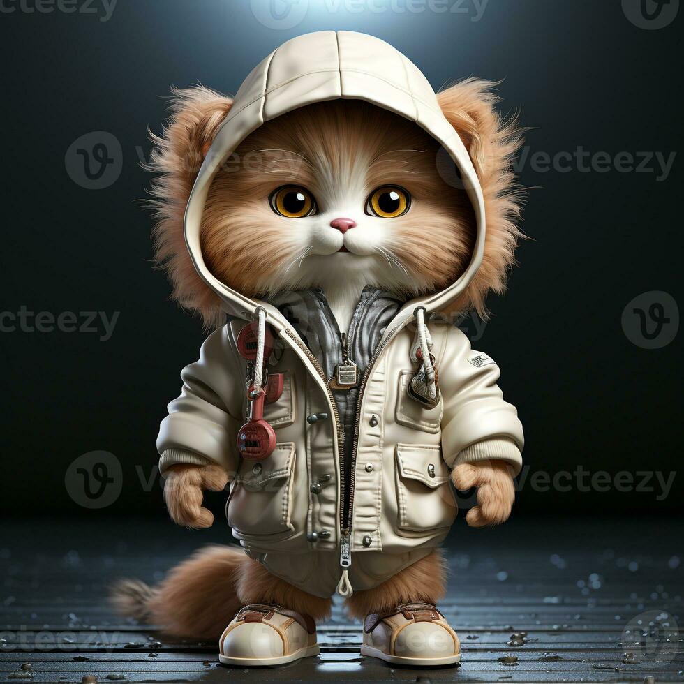 AI generated 3d cat wearing cute clothes photo