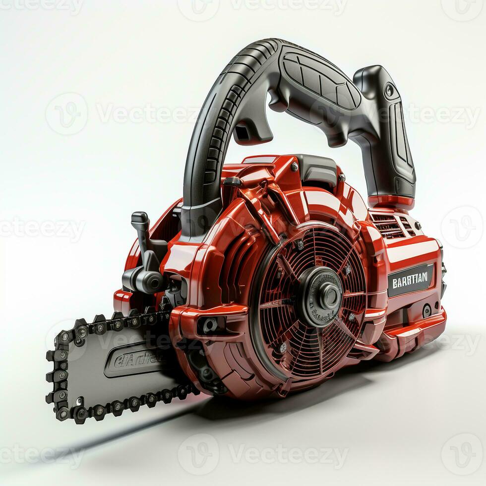 AI generated 3d chainsaw white background photo