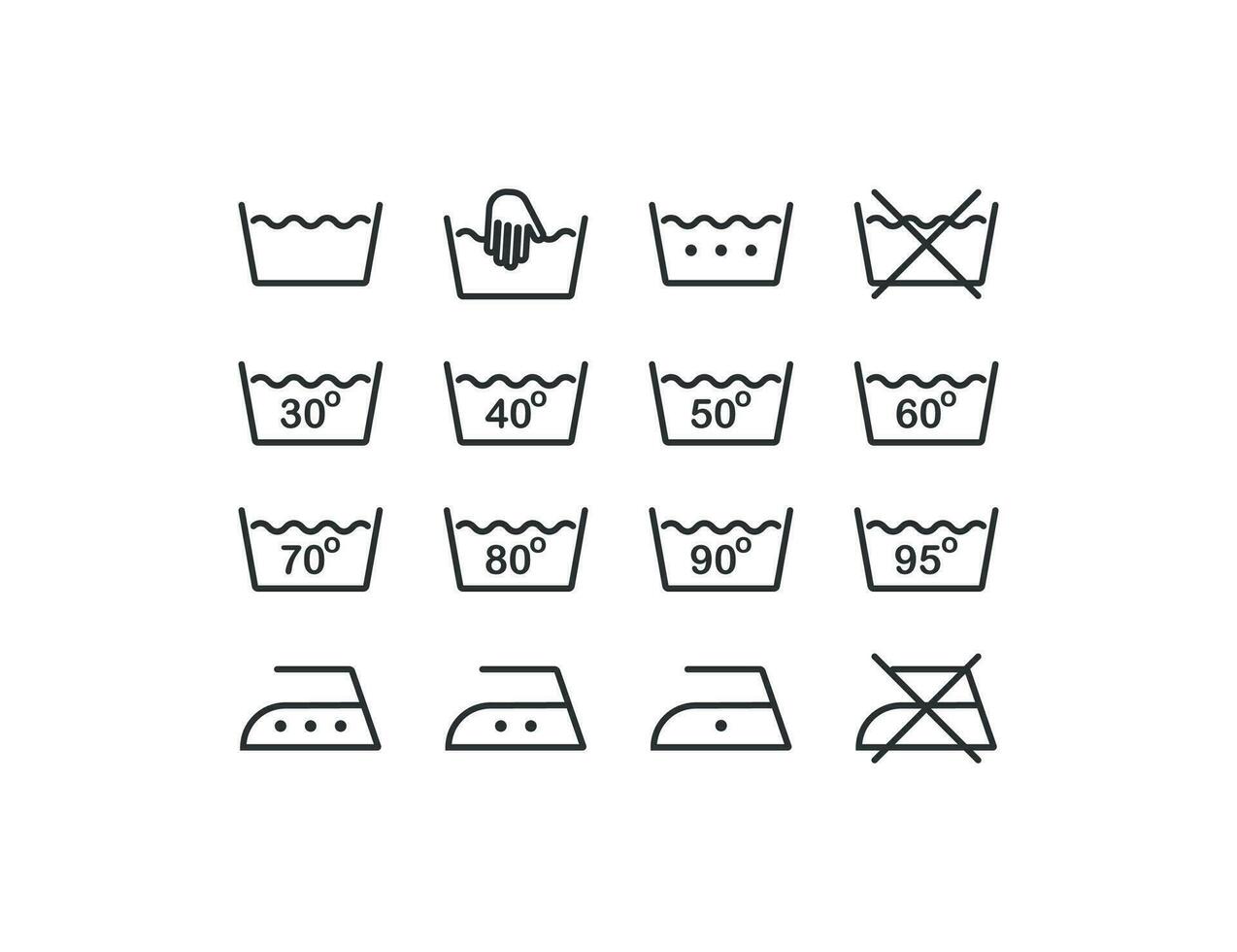 Instruction wash laundry icon set. Tempetature wash illustration symbol. Sign advice wash vector