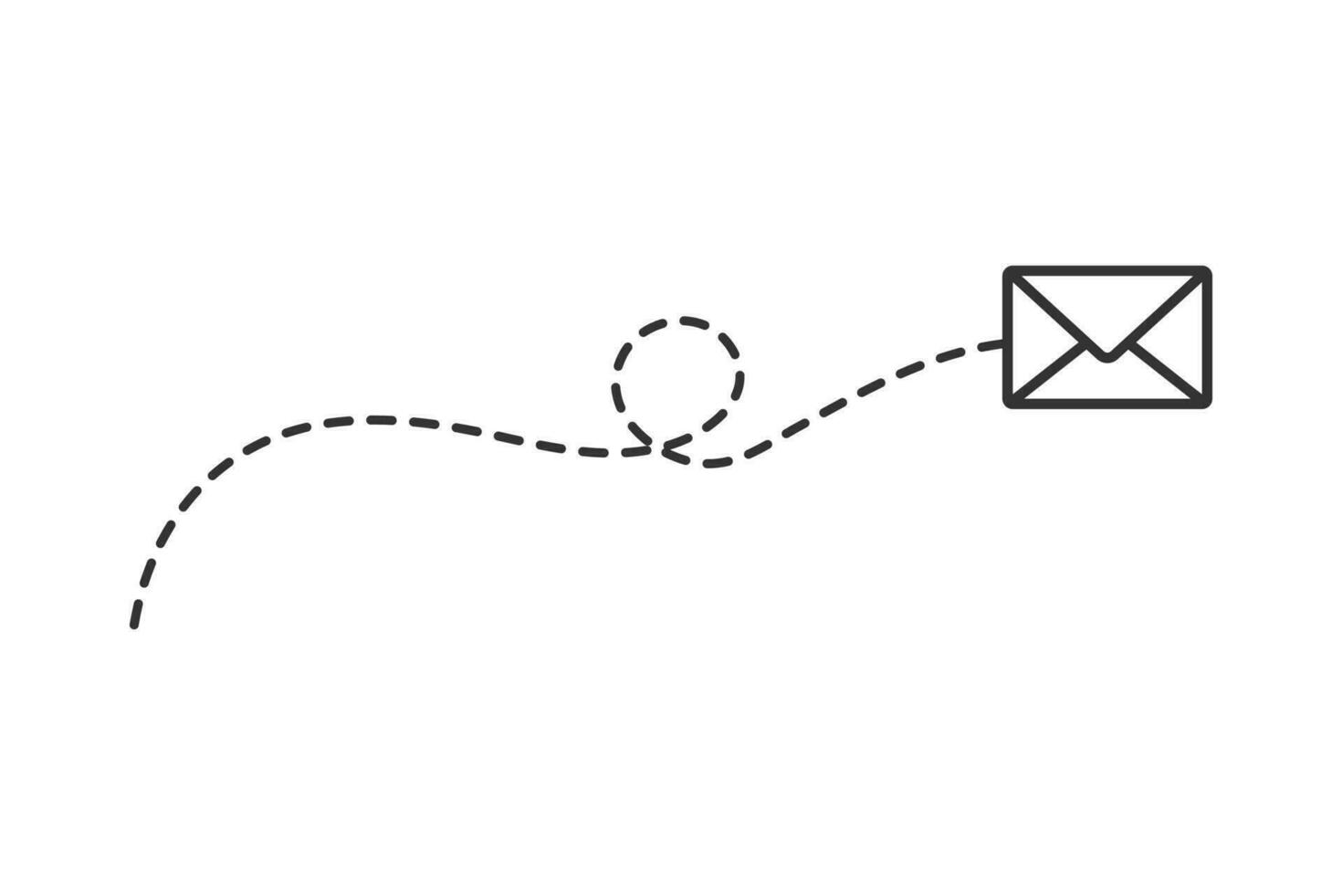 Dotted line envelope icon. Send letter illustration symbol. Sign fly messege vector