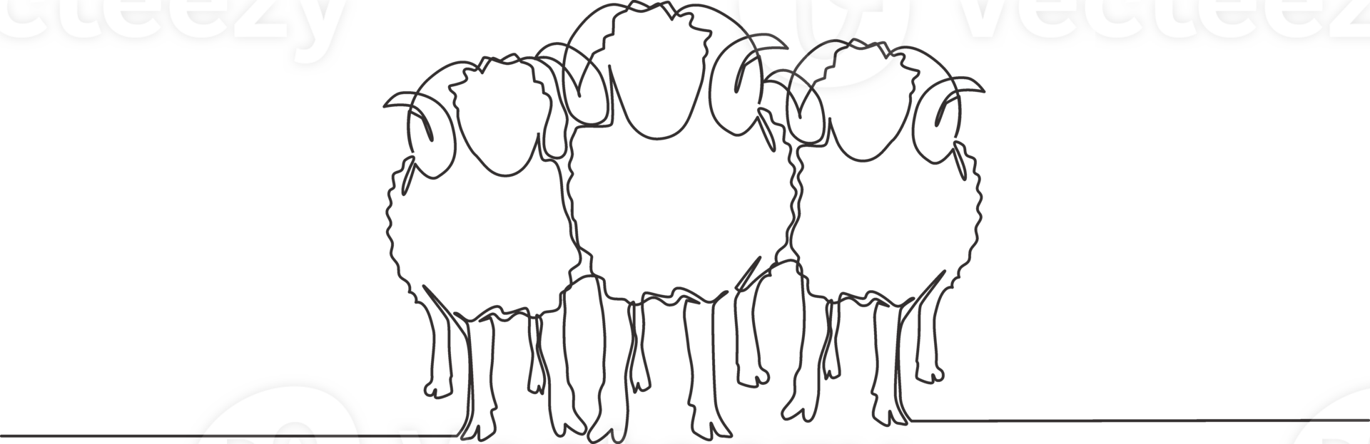 Single continuous line drawing of three sheeps lining up. Muslim holiday the sacrifice an animal to God, Eid al Adha greeting card concept one line draw design illustration png