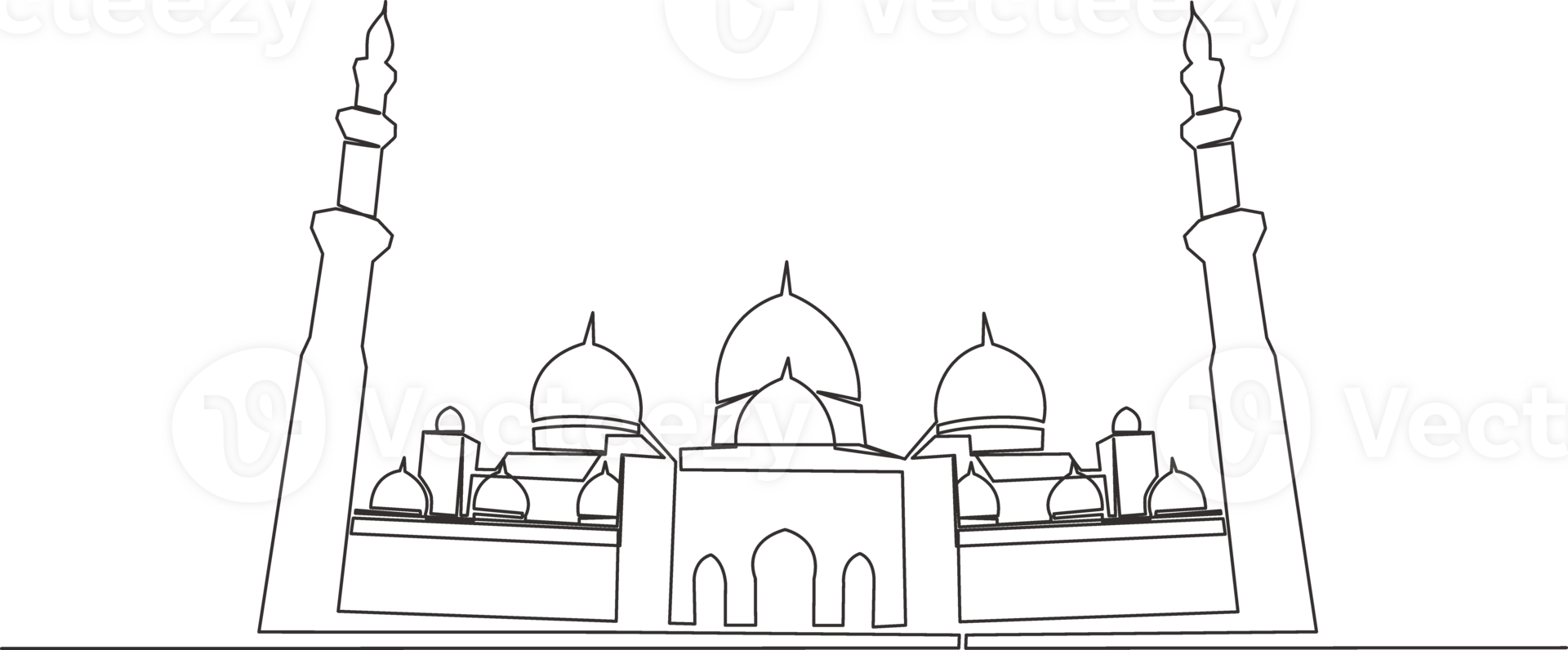 One continuous line drawing of Islamic historical landmark masjid or mosque. The ancient building that works as a place of worship for muslim person concept single line draw design illustration png
