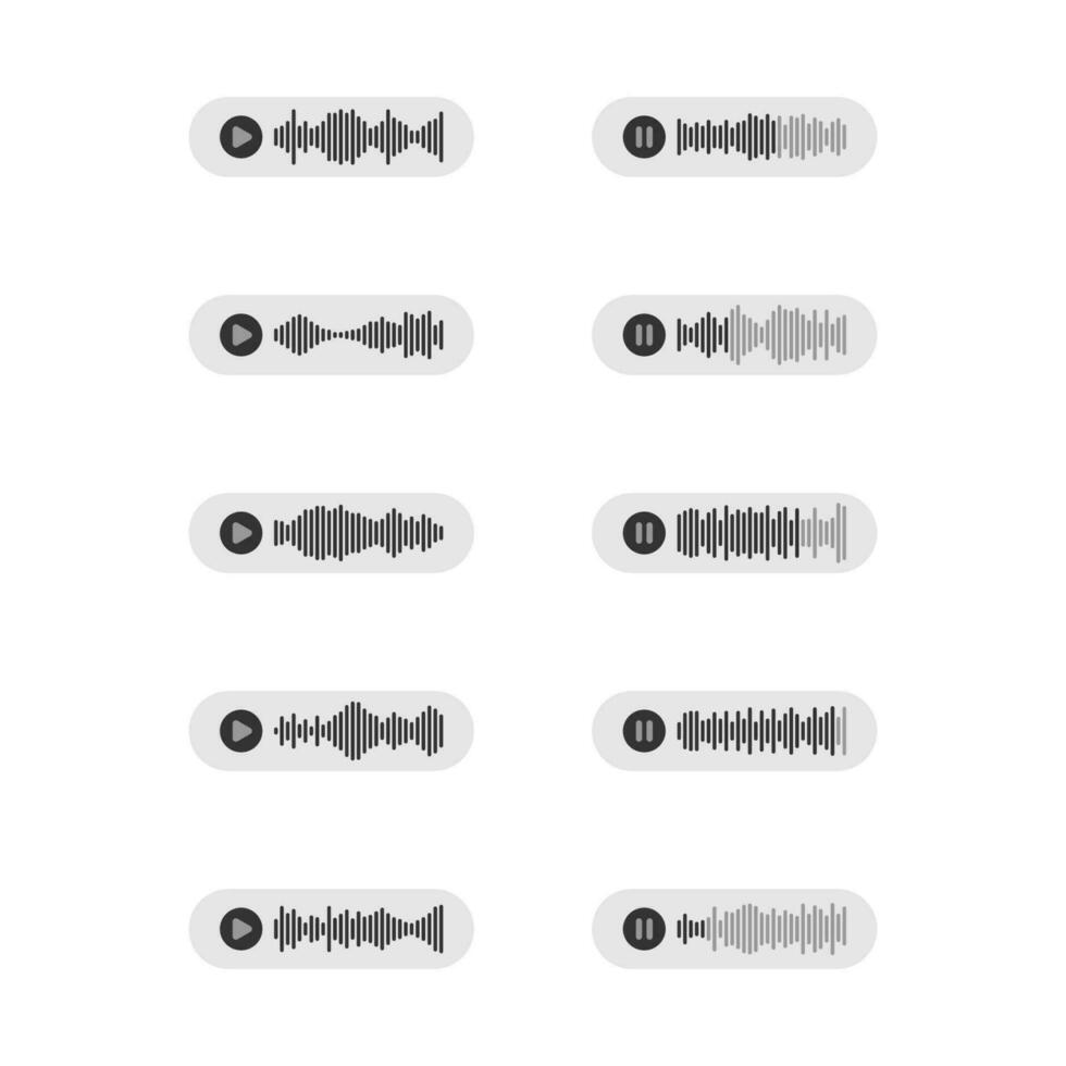 Audio messege icon set. Sound or audio wave an play, pause illustration symbol. Sign voise messge vector