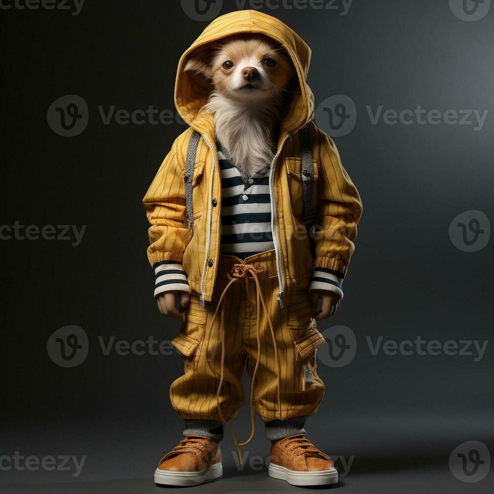 ai generado 3d perro vistiendo linda ropa foto