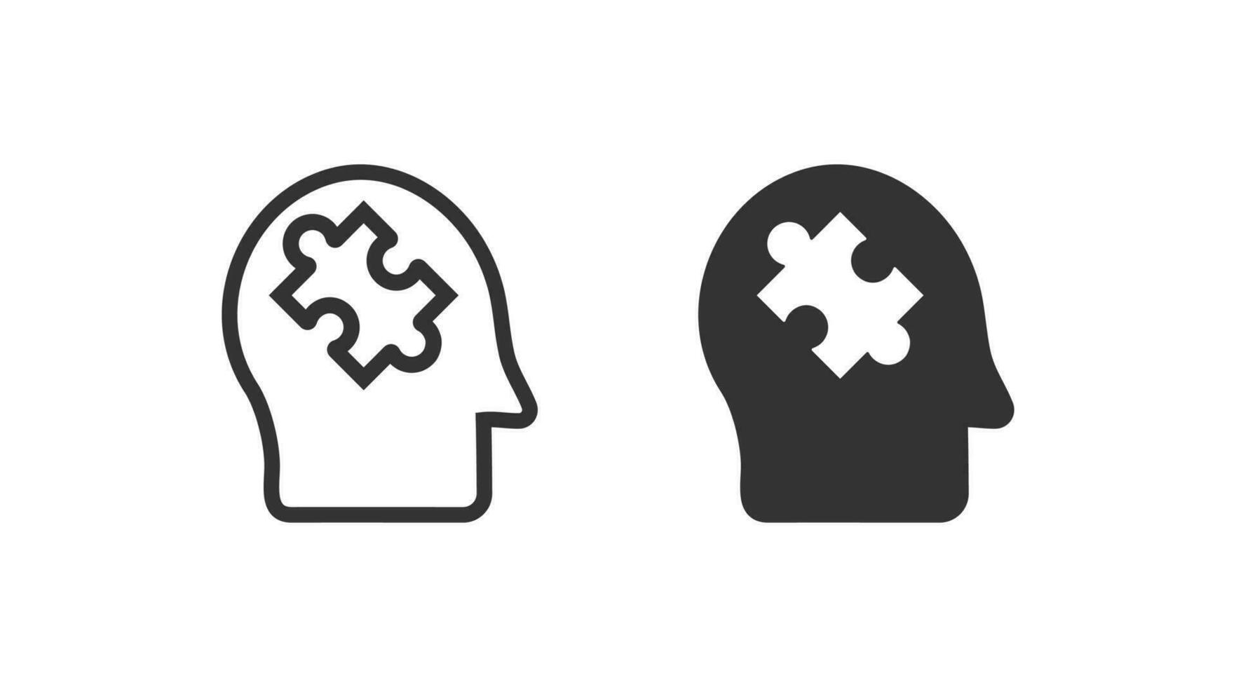 Profile of person with puzzle pieces in his head icon. Thinking illustration symbol. Sign knowledge vector