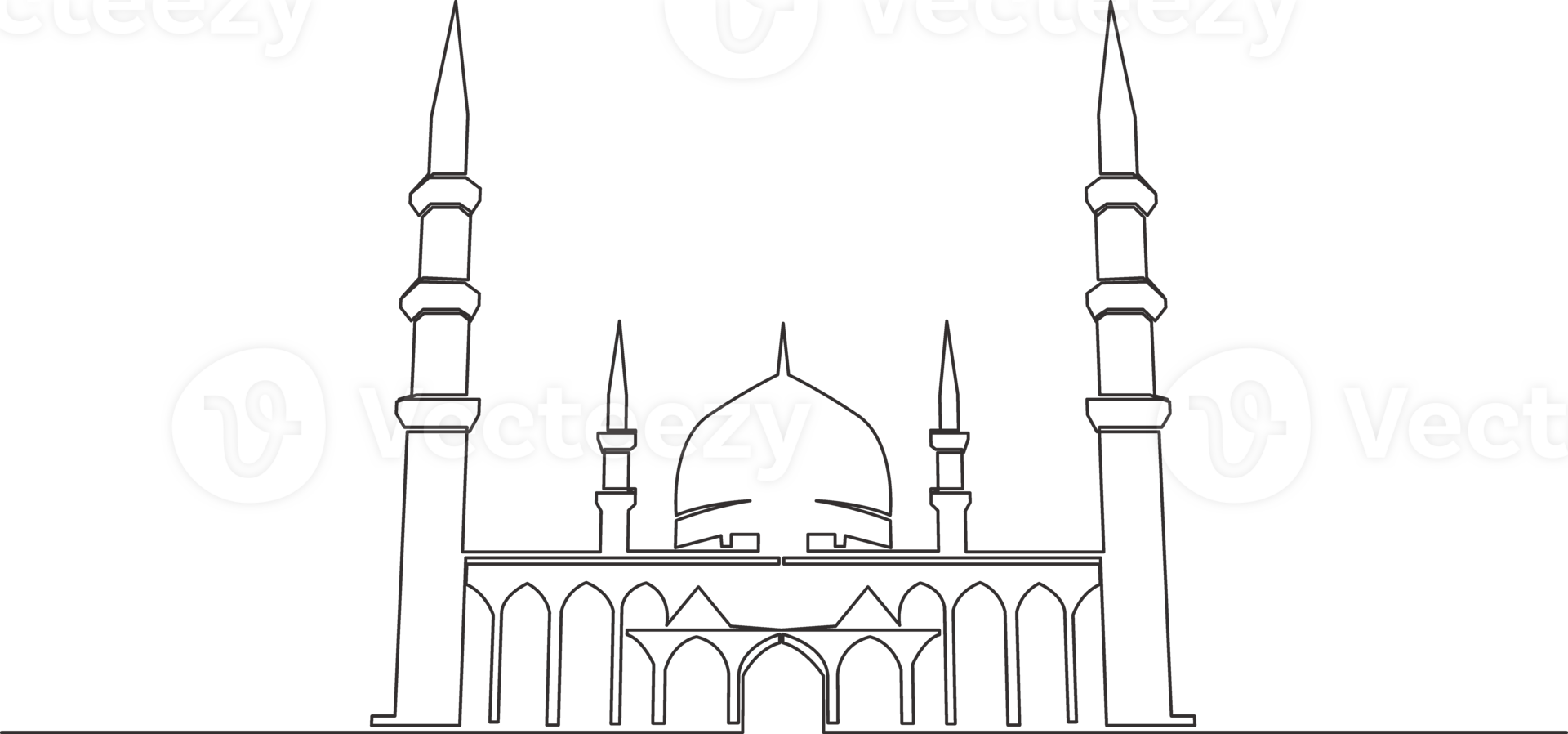One continuous line drawing of Islamic historical landmark masjid or mosque. The ancient building that works as a place of worship for muslim person concept single line draw design illustration png